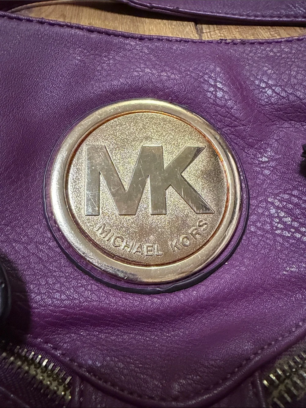 Michael Kors Plum Leather Crossbody Bag with Gold Logo